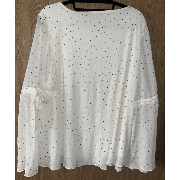 Plus Size 22/24 Long Bell Sleeve White Polka Dot Chiffon Top/blouse Lane Bryant - Picture 2 of 13